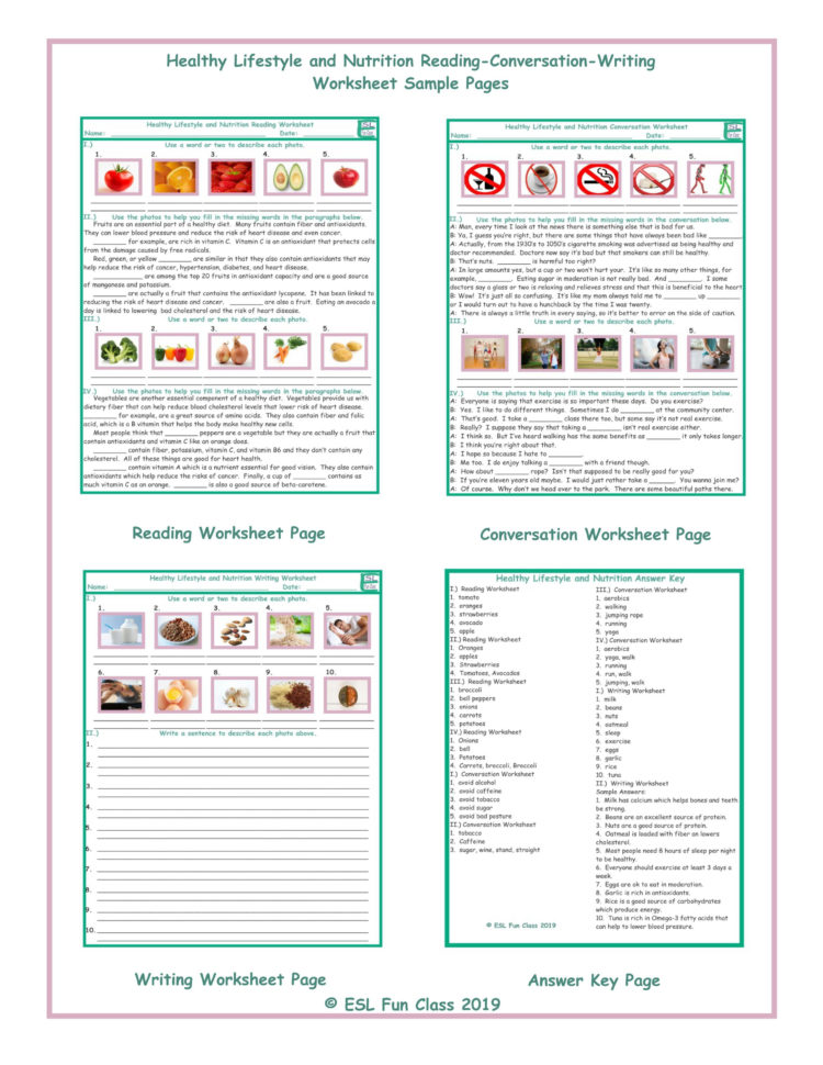 Healthy Lifestylenutrition Readinonversationwriting Worksheets