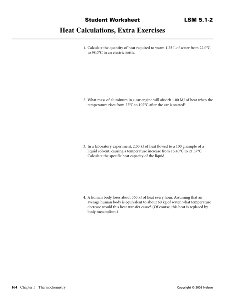 Heat Calculations Extra Exercises