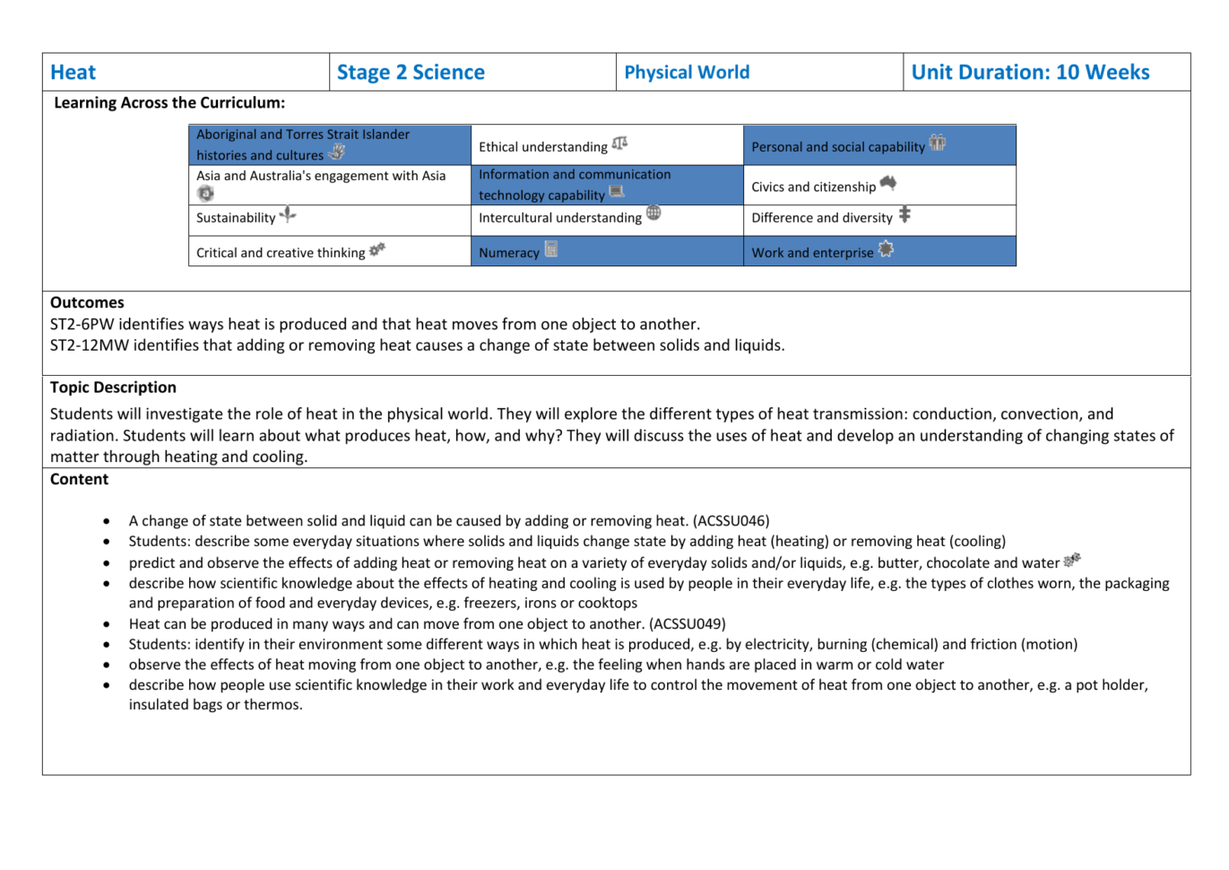 Heat Stage 2 Science Unit Duration 10 Weeks  Manualzz