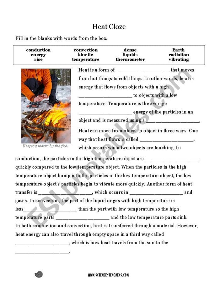 Heat Transfer Cloze Activity  Esl Worksheetsofia123