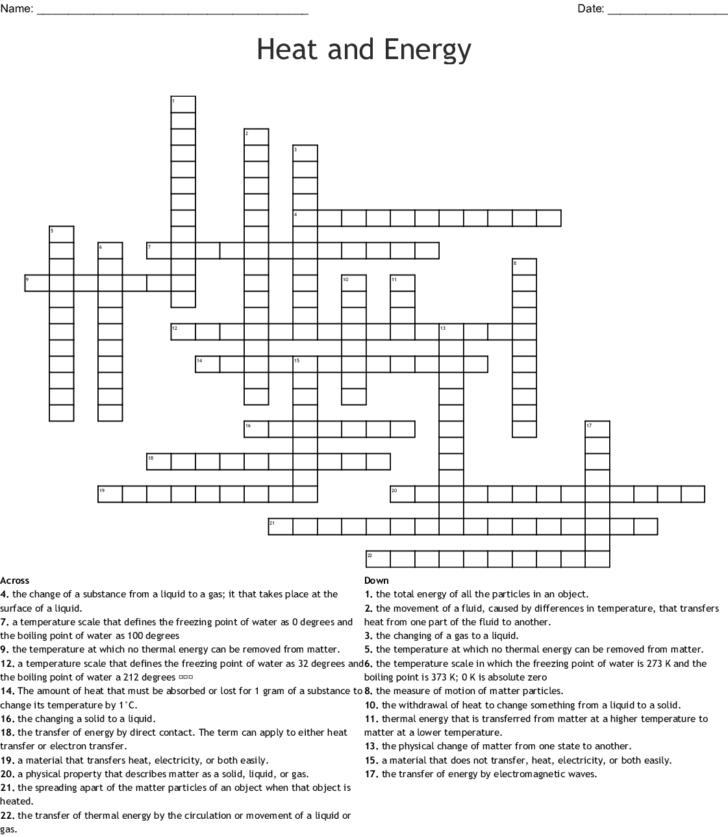 Heat Transfer Vocabulary Worksheet