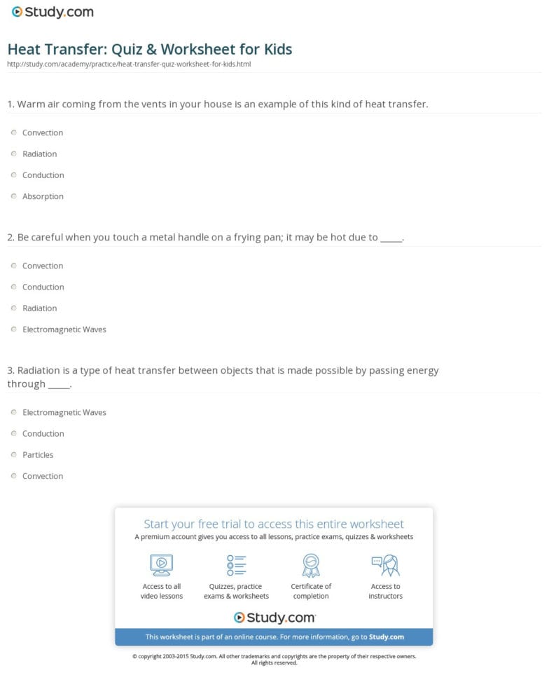 Heat Transfer Quiz  Worksheet For Kids  Study