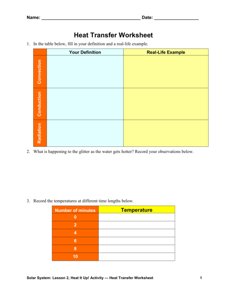 Heat Transfer Worksheet