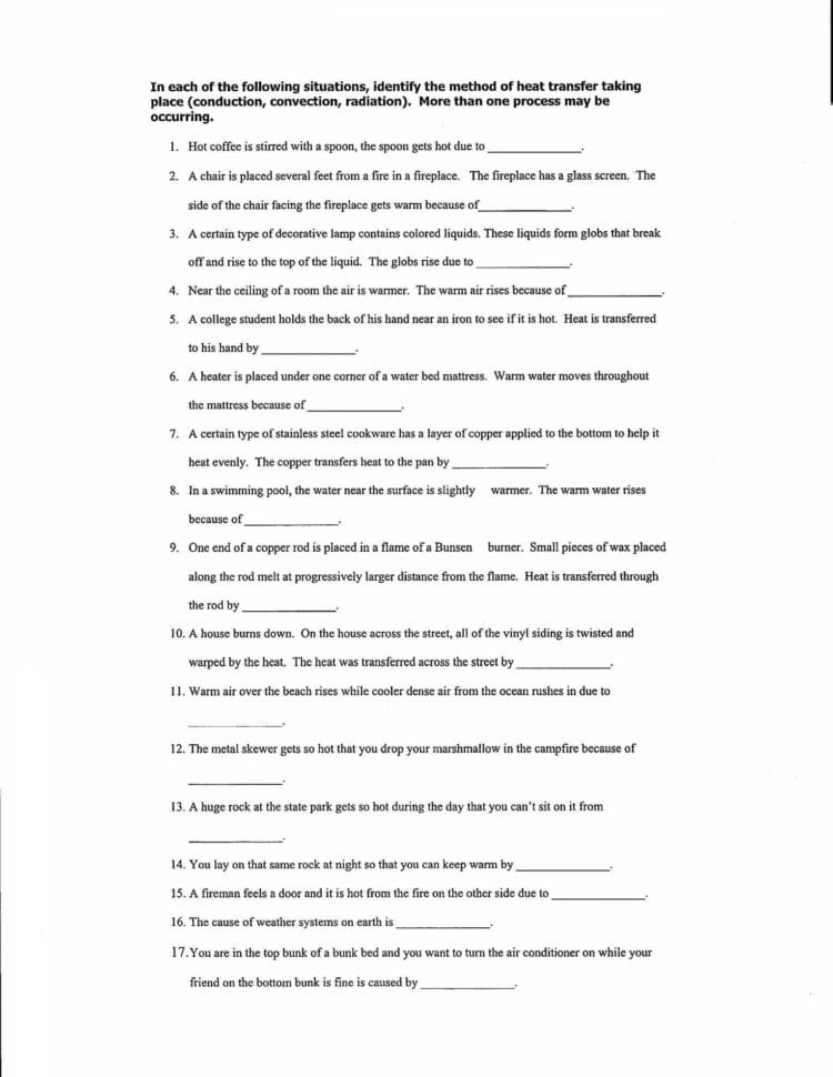 Heat Transfer Worksheet Answer Key