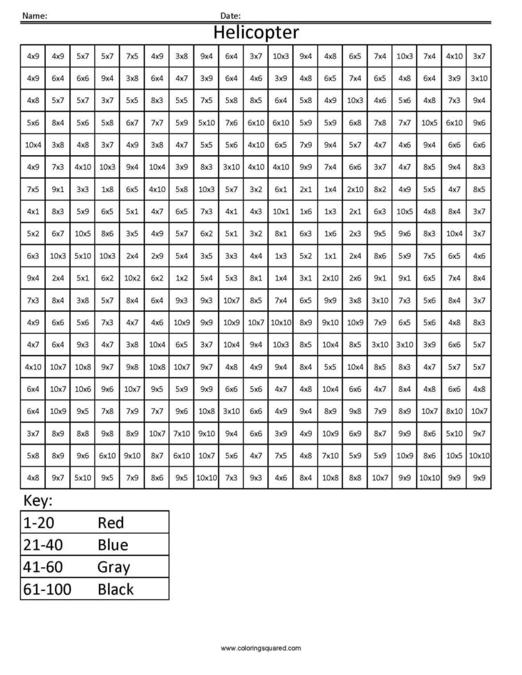 Helicopter Advanced Multiplication  Coloring Squared
