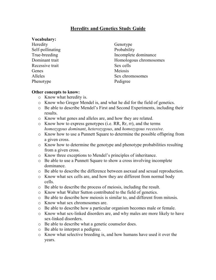 Heredity And Genetics Study Guide