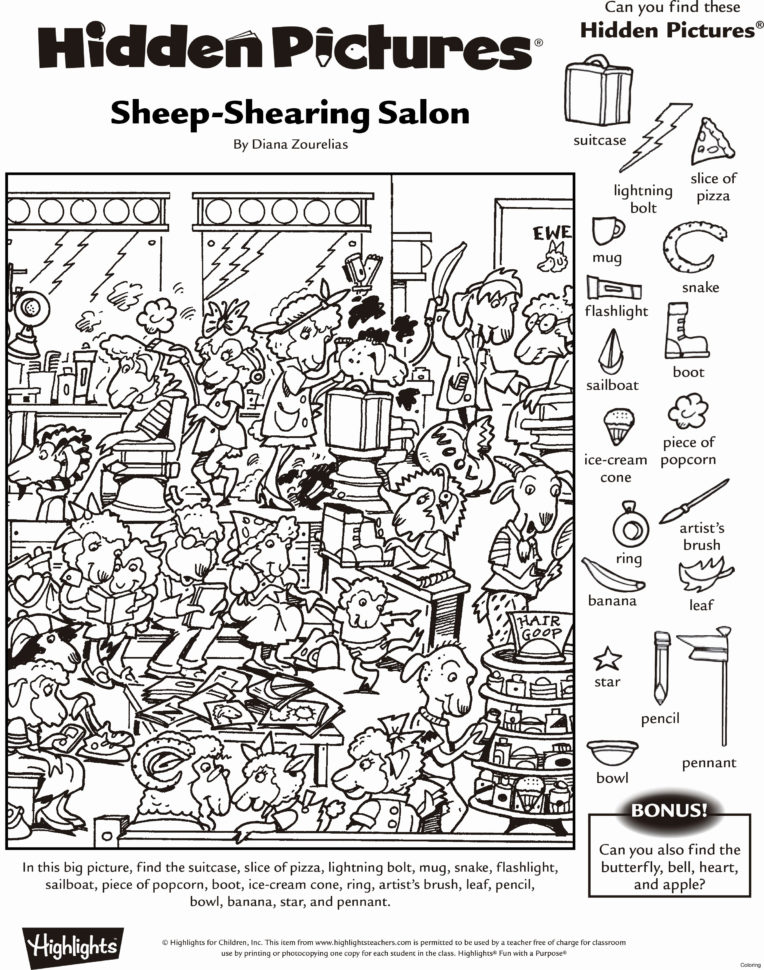 Hidden Pictures Printable For Find The Hidden Objects Worksheets The