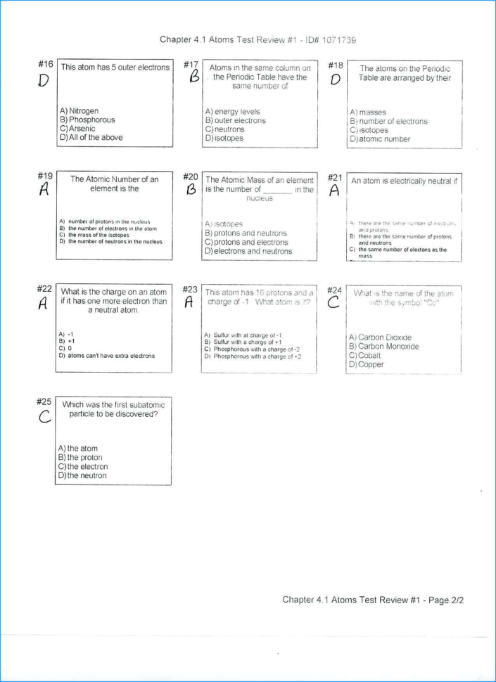 High School Chemistry Periodic Table Quiz New Periodic