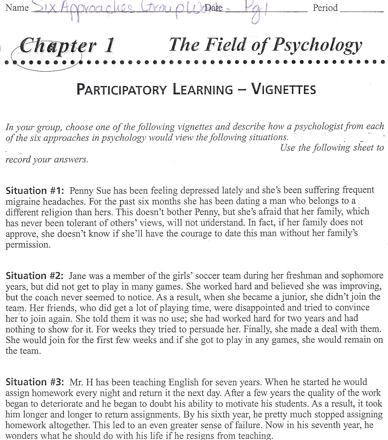 High School Psychology Worksheets