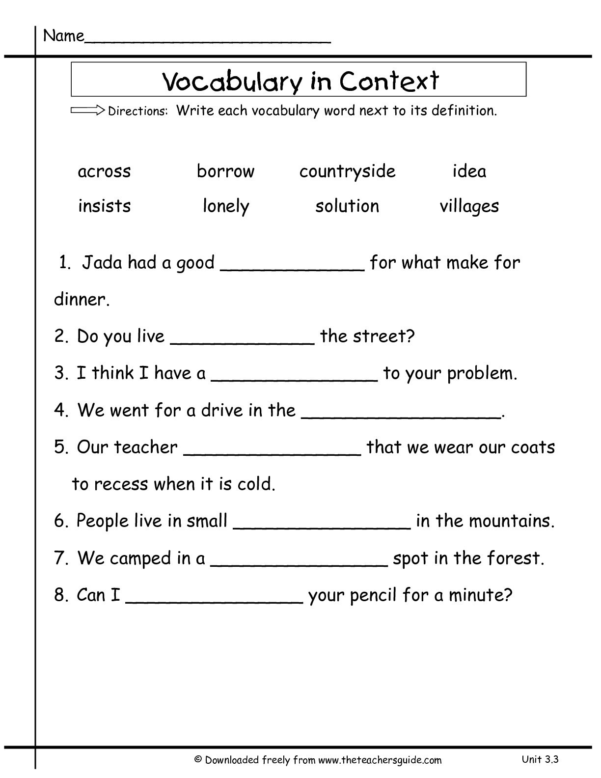 High School Vocabulary Worksheets Multiplication Facts