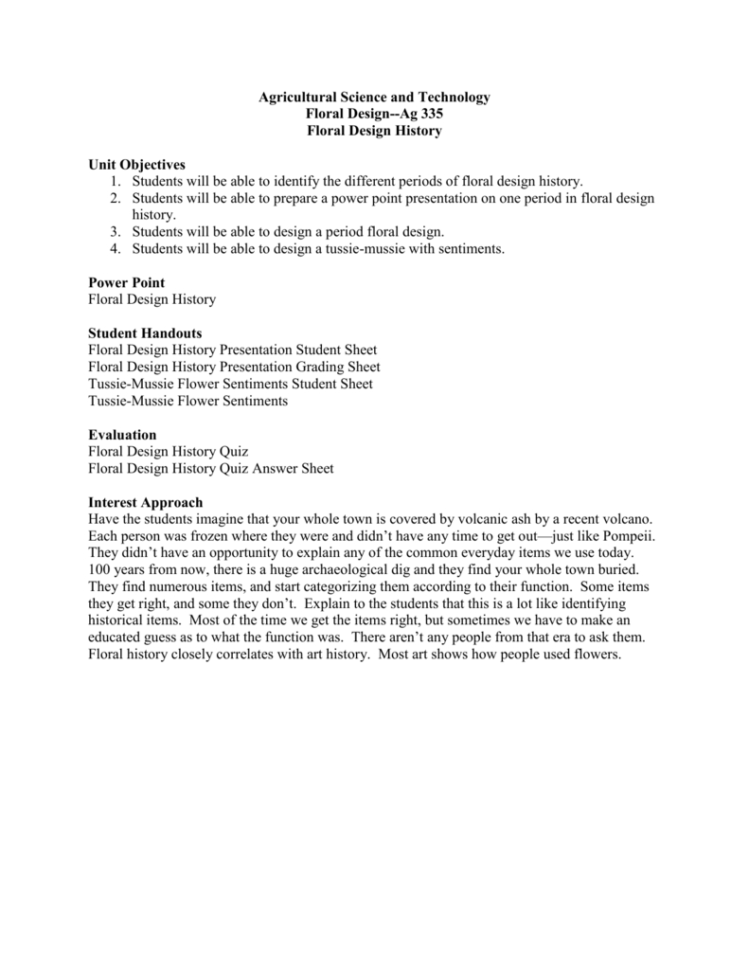 History Of Floral Design Assignment