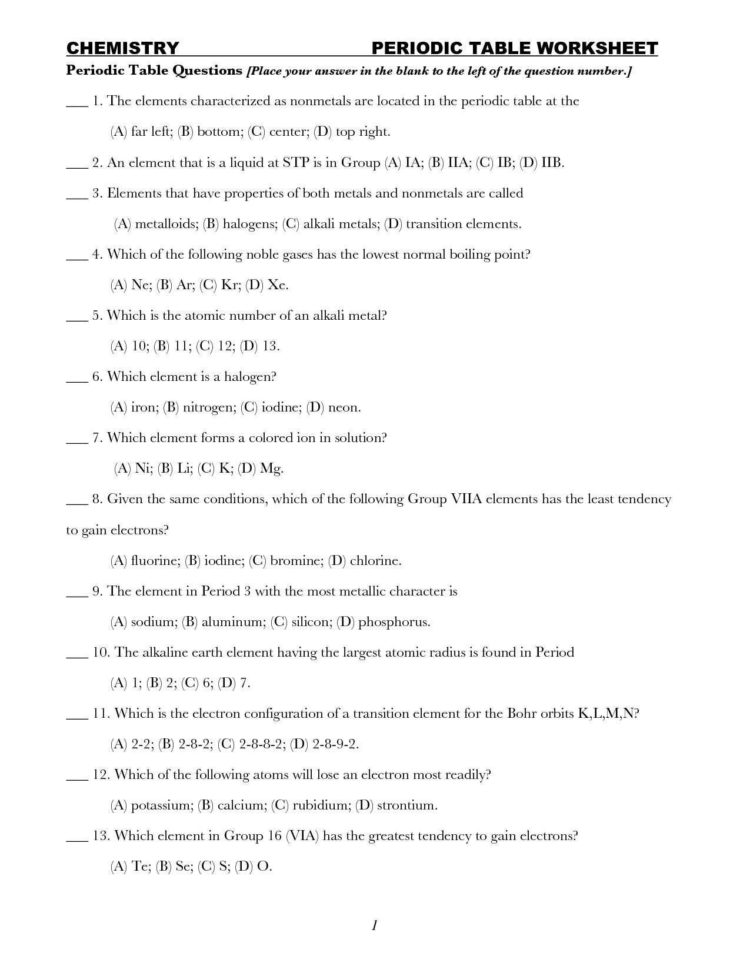 History Of The Periodic Table Worksheet Answers
