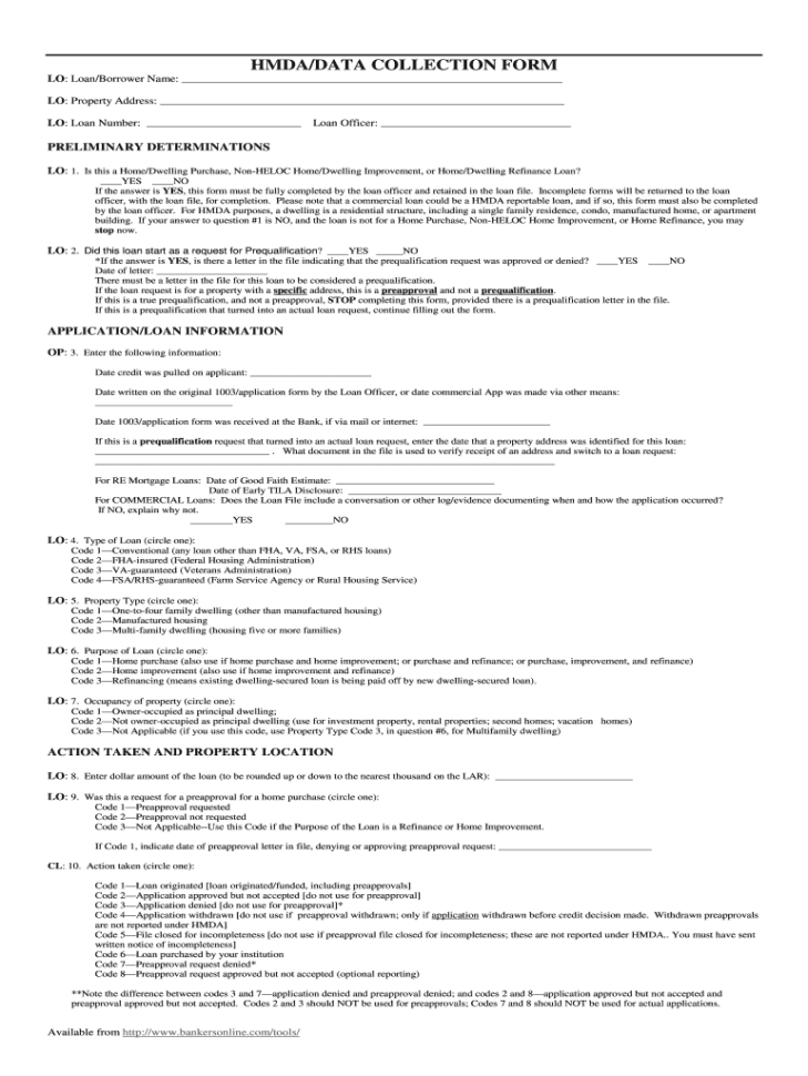 Hmda Data Collectin Form  Fill Online Printable Fillable