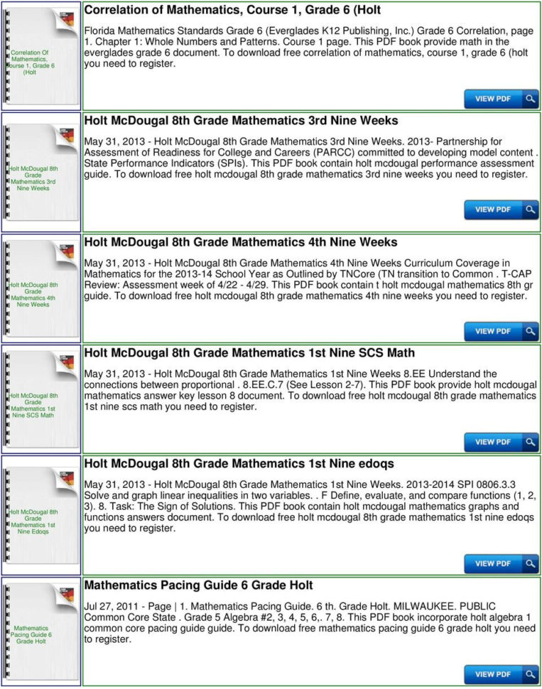 Holt Mathematics Grade 6 Answer Key  Pdf