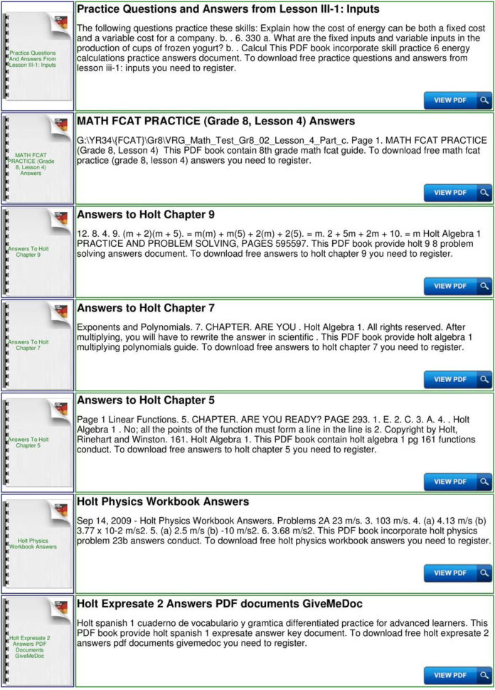 Holt Middle School Math Course 1 Answers Homework