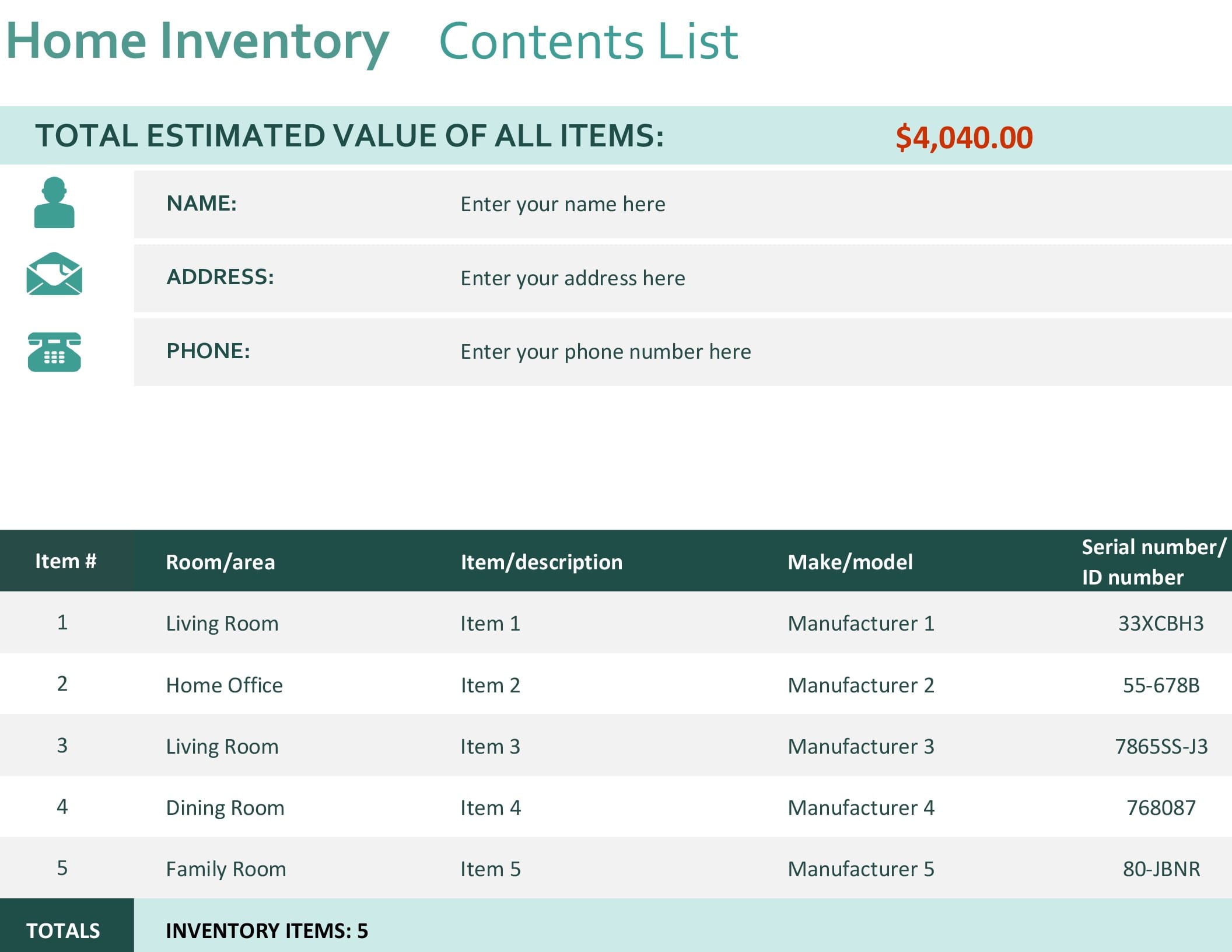 Home Inventory Worksheet — db-excel.com