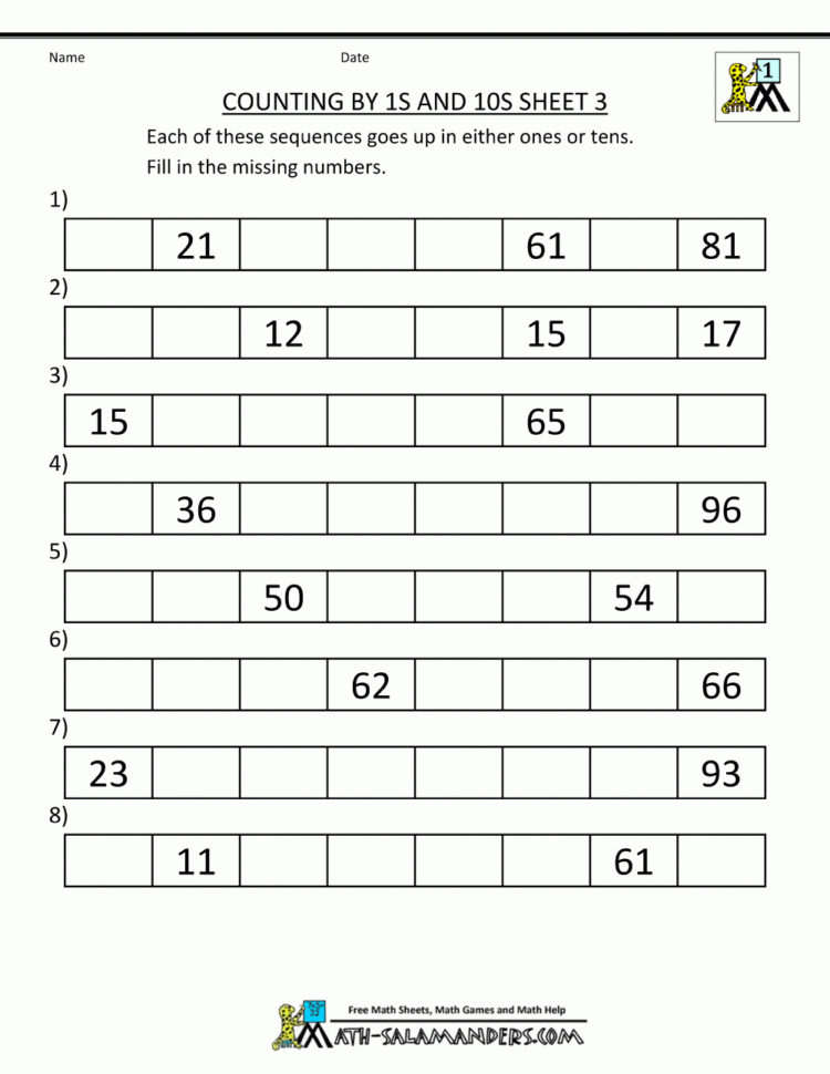 Homeschool Math Worksheets Counting1S And 10S To Free