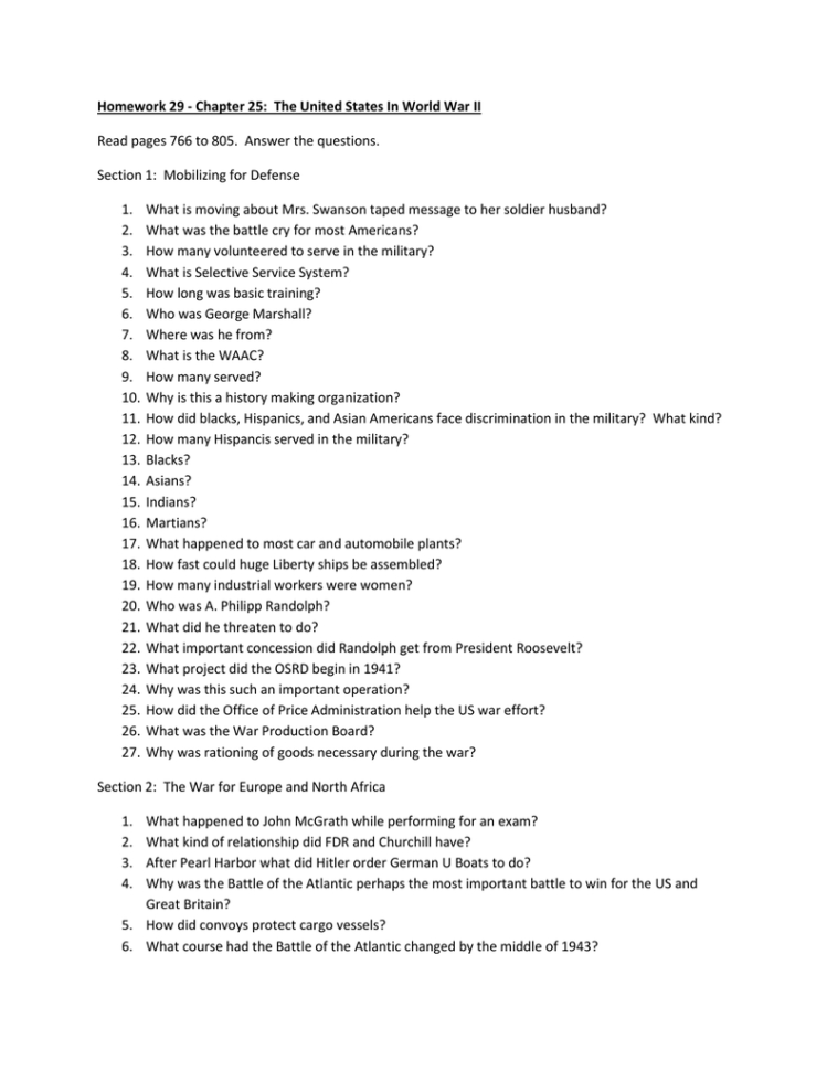 Homework 29  Chapter 25 The United States In Read Pages 766 To