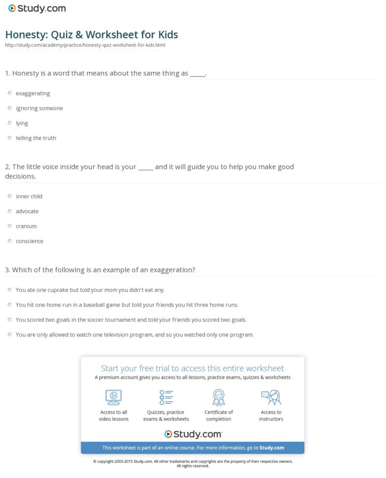 Honesty Quiz  Worksheet For Kids  Study