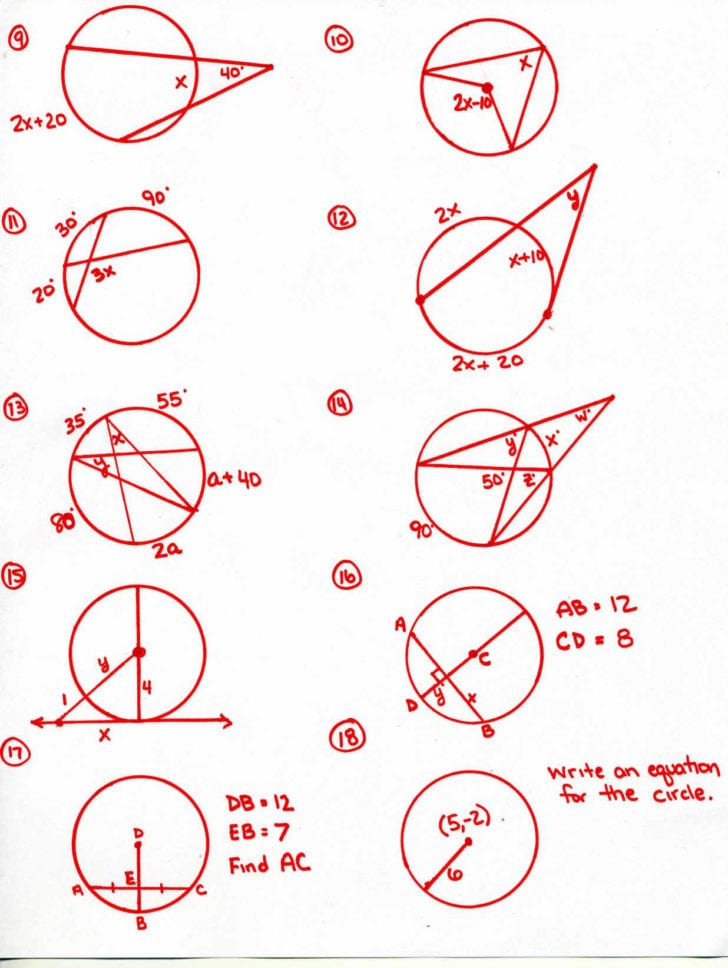 Circles Worksheet Day 2 Answers