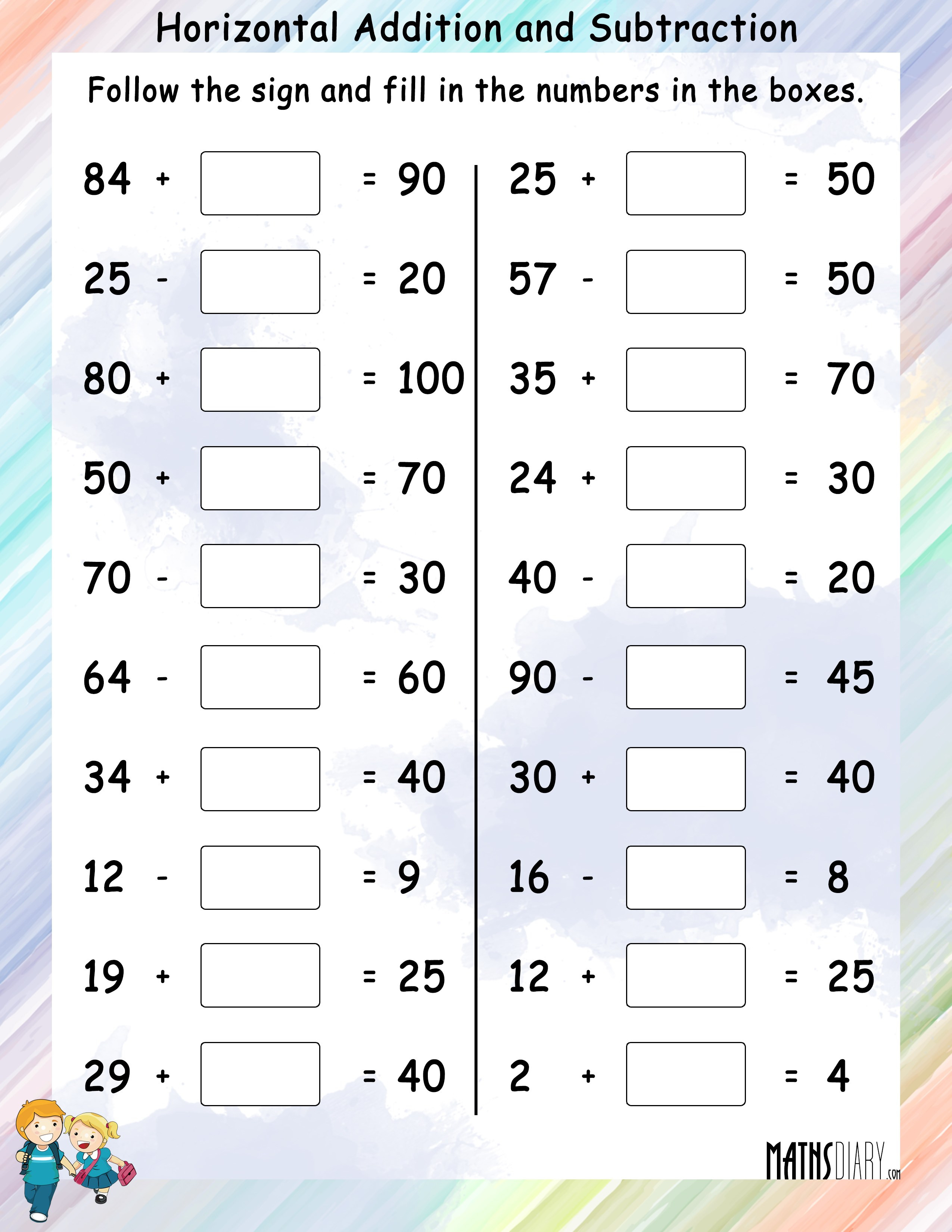 Horizontal Addition And Subtraction  Mathsdiary