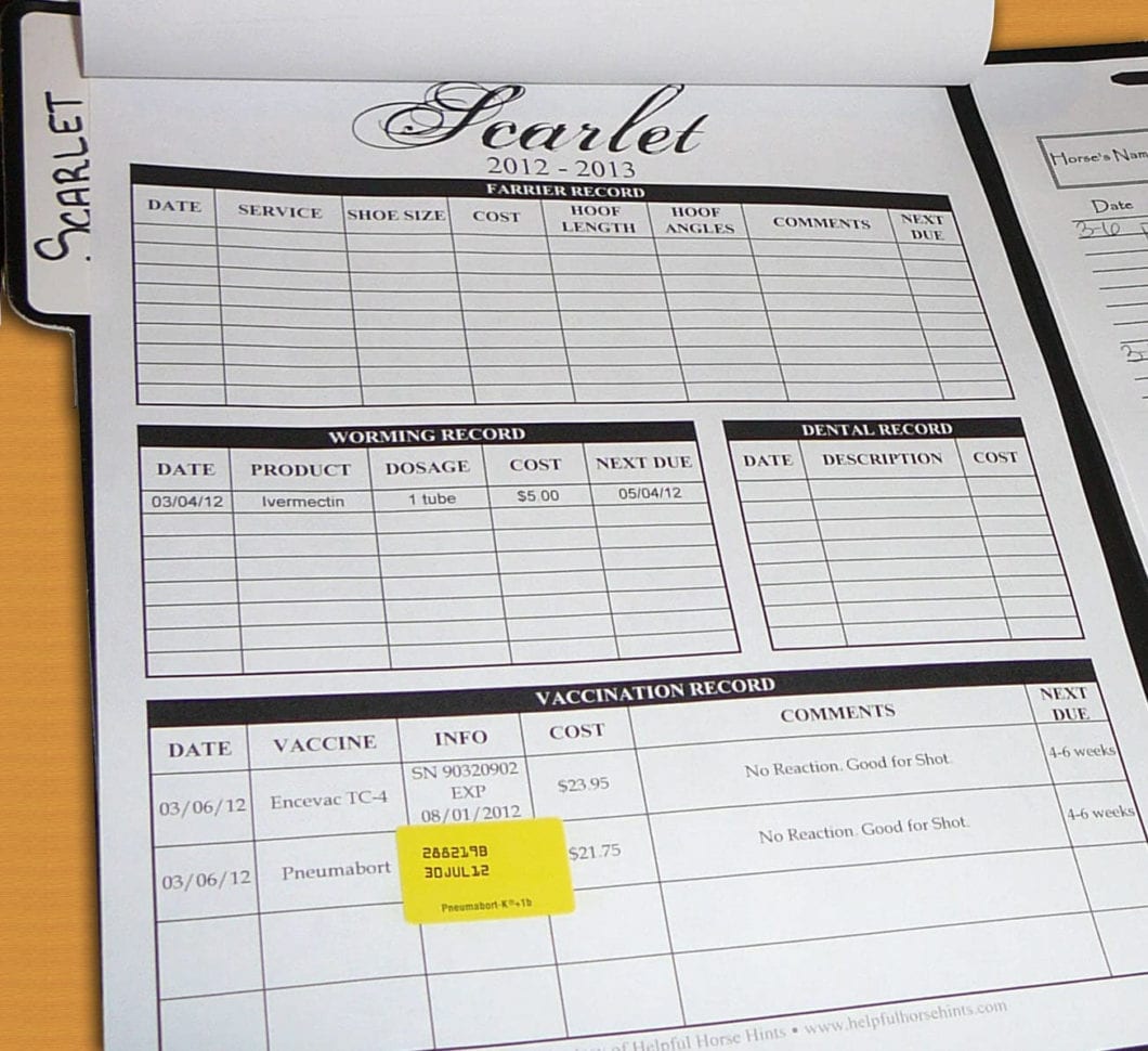 Horse Health Record Form  Free Printable Pdf  Helpful