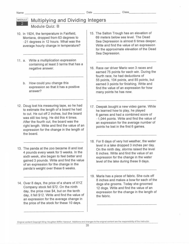 Houghton Mifflin Harcourt Publishing Company Math Worksheet