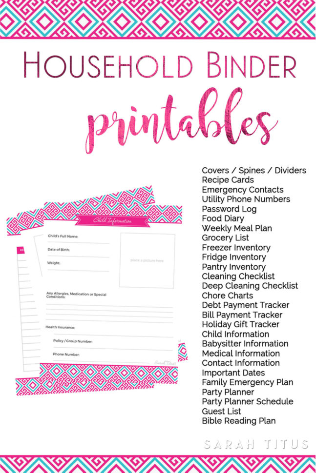 Household Binder Free Printables 110 Pages  Sarah Titus