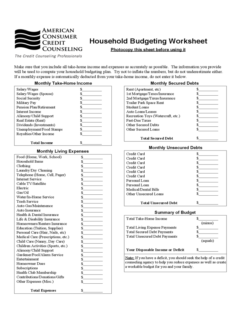Household Budget Form  2 Free S In Pdf Word Excel