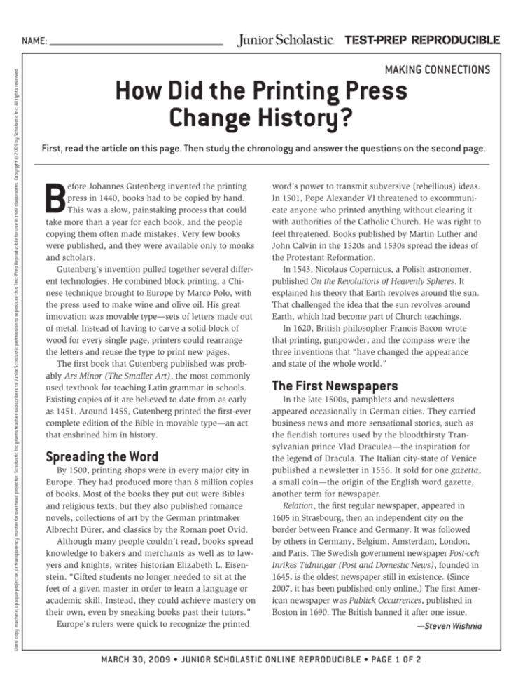 How Did The Printing Press Change History