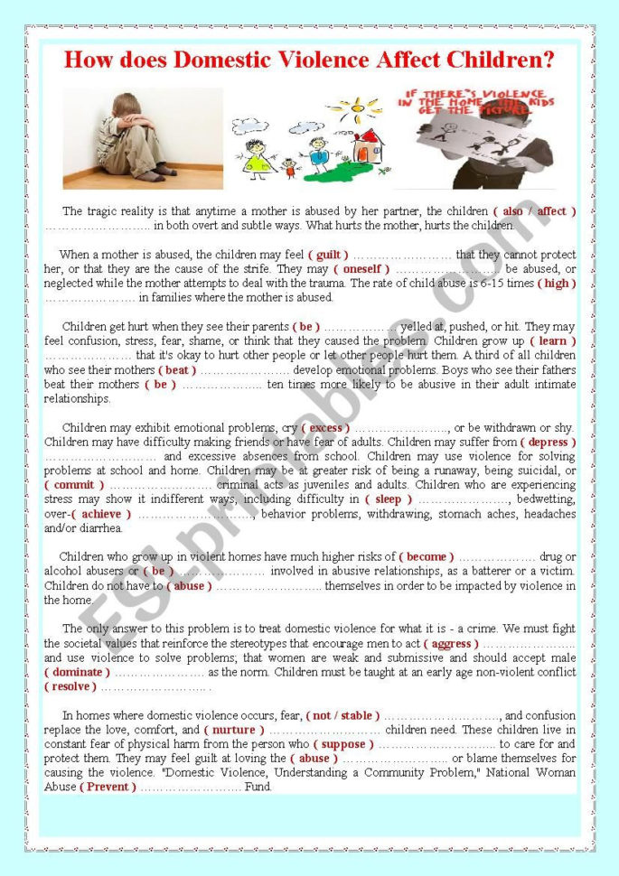 How Does Domestic Violence Affect Children  Esl Worksheet
