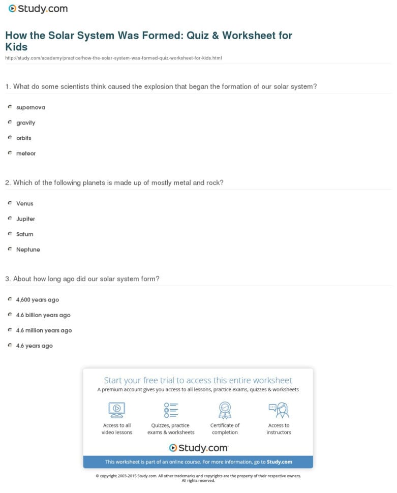 How The Solar System S Formed Quiz  Worksheet For Kids