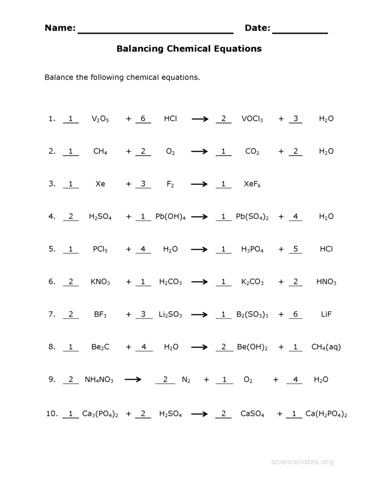 How To Balance Equations  Printable Worksheets