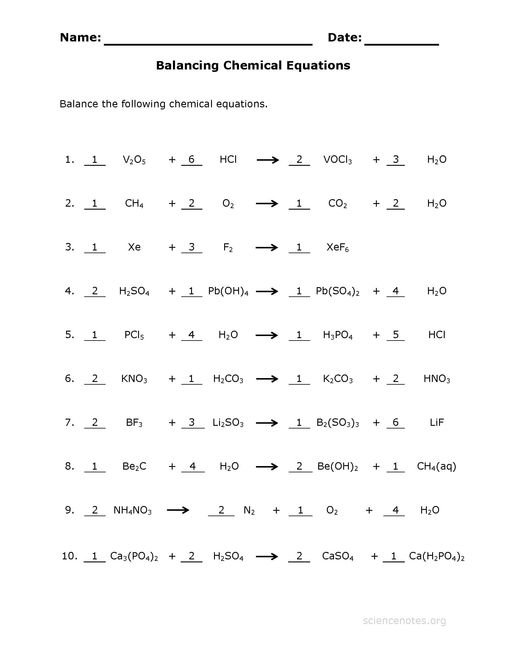 How To Balance Equations  Printable Worksheets
