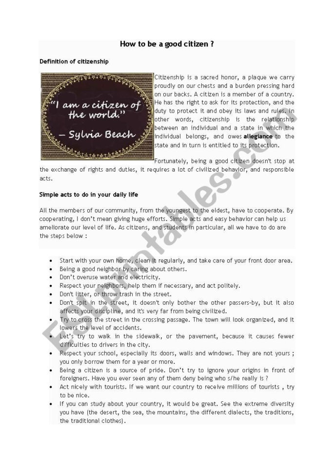 How To Be A Good Citizen  Esl Worksheetmarcm007