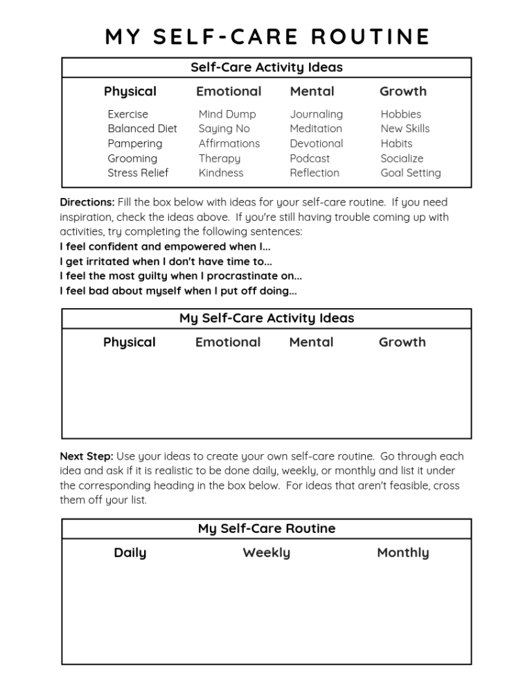 Self Care Worksheets For Adults — db-excel.com