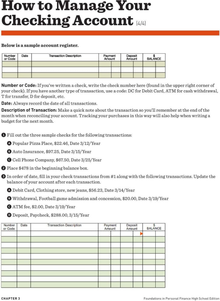 Managing A Checking Account Worksheet Answers db excel com