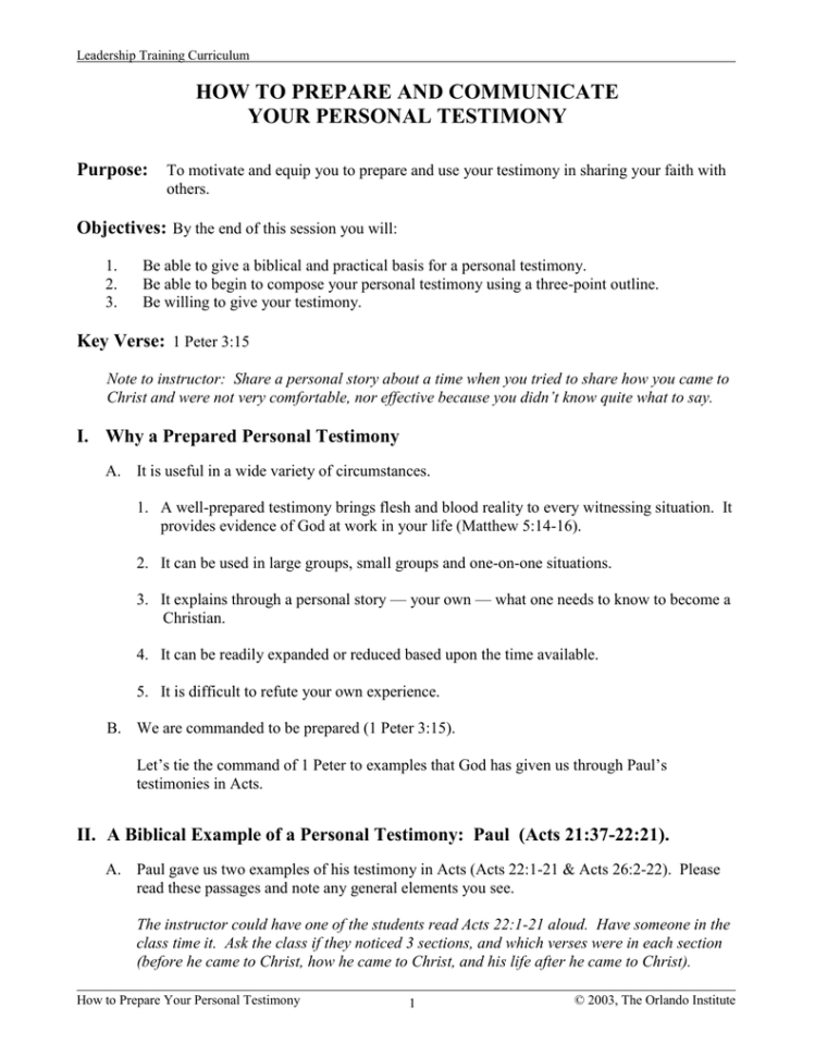 How To Prepare And Communicate Your Personal Testimony Purpose