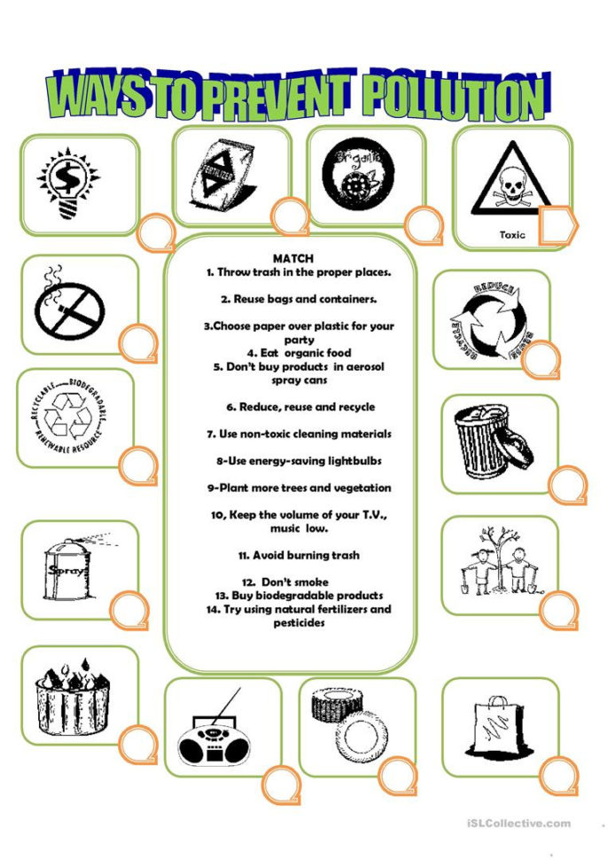 How To Prevent Pollution  English Esl Worksheets