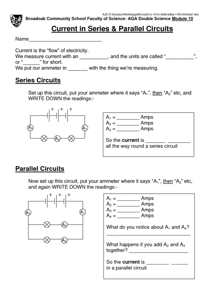 Worksheet Parallel Circuit Problems Episode 904 Answer Key