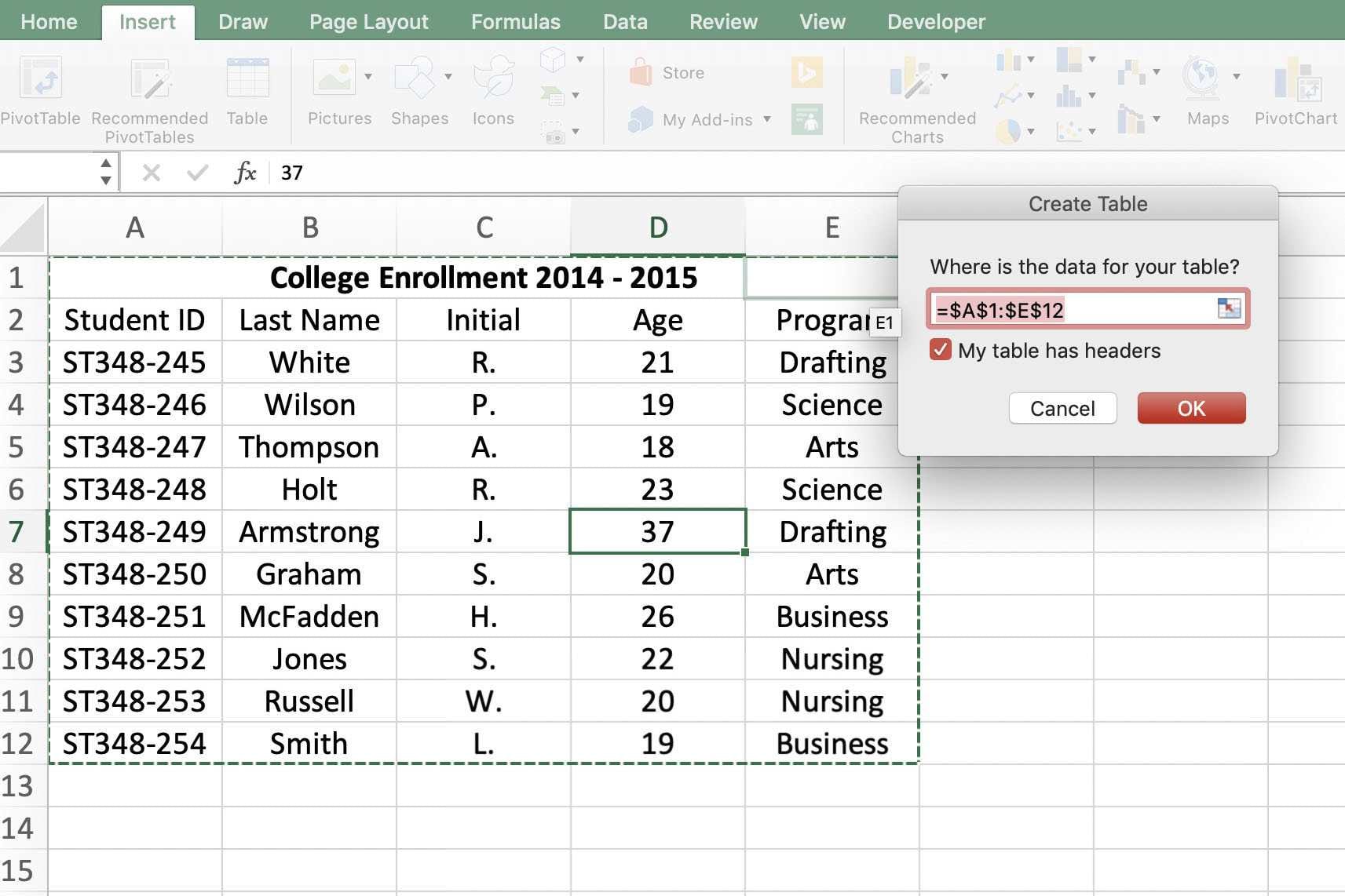 how to create a data form in excel in 2003