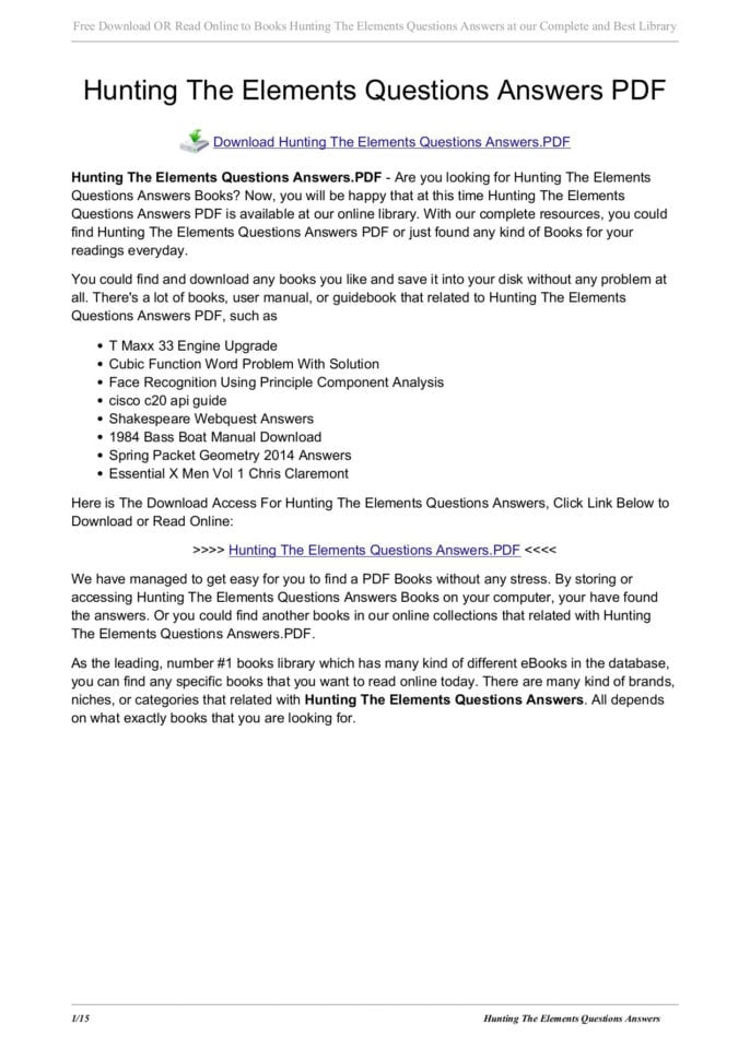 Hunting The Elements Questions Answers Pdf Pages 1  15