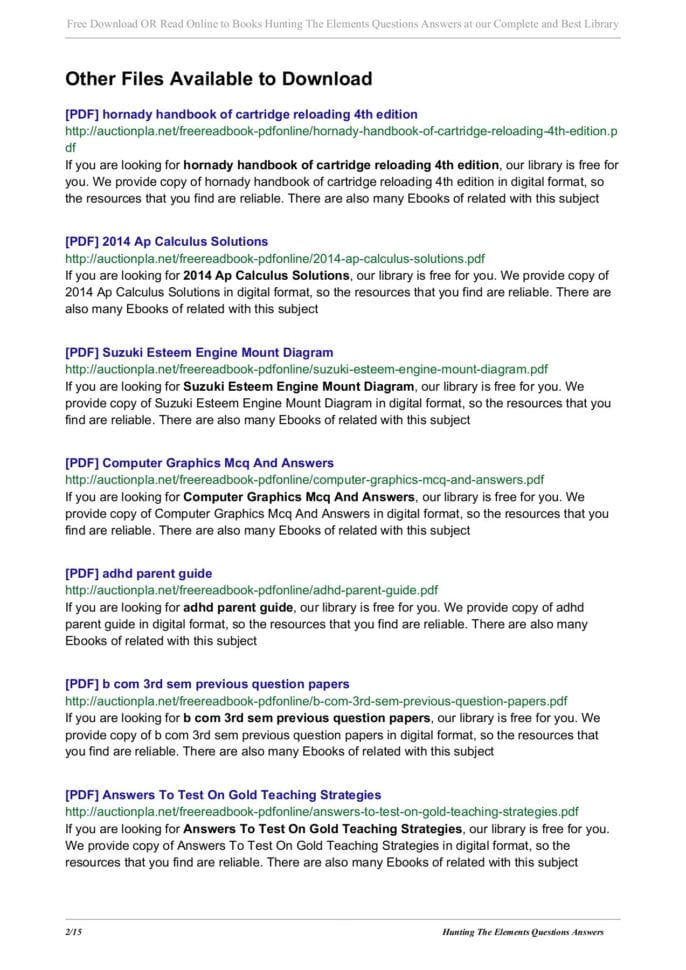 Hunting The Elements Questions Answers Pdf Pages 1  15