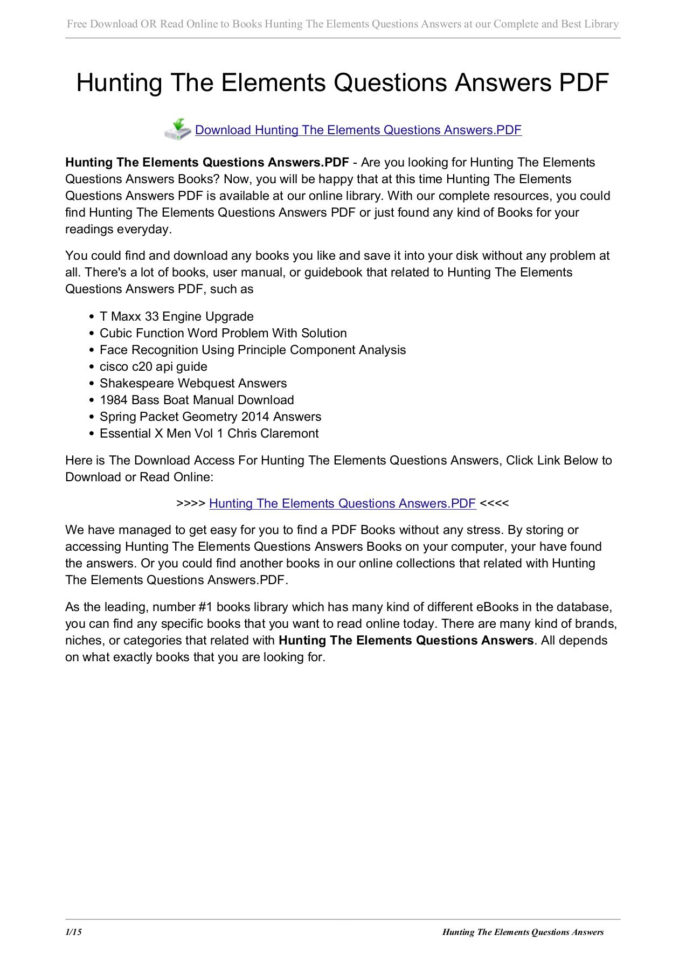 Hunting The Elements Questions Answers Pdf Pages 1  15  Text