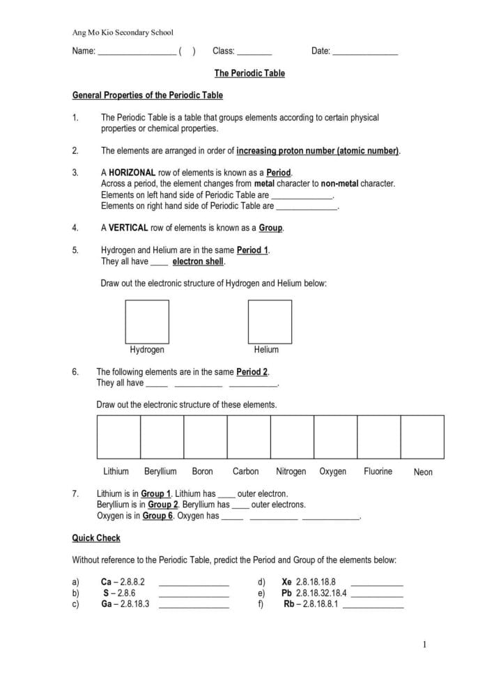Hunting The Elements Worksheet
