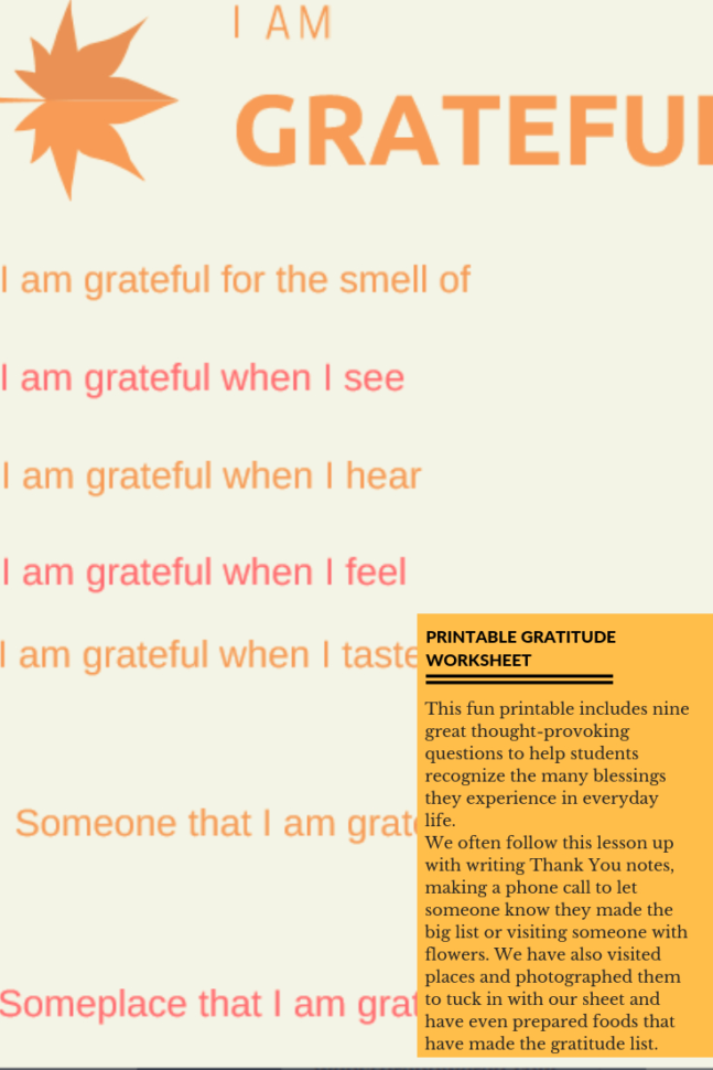 I Am Grateful Free Printable Worksheet For Students