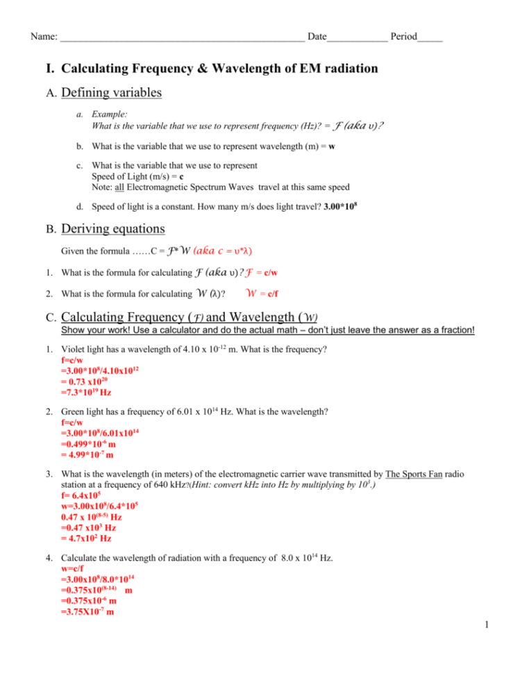 I Calculating Frequency  Velength Of Em Radiation