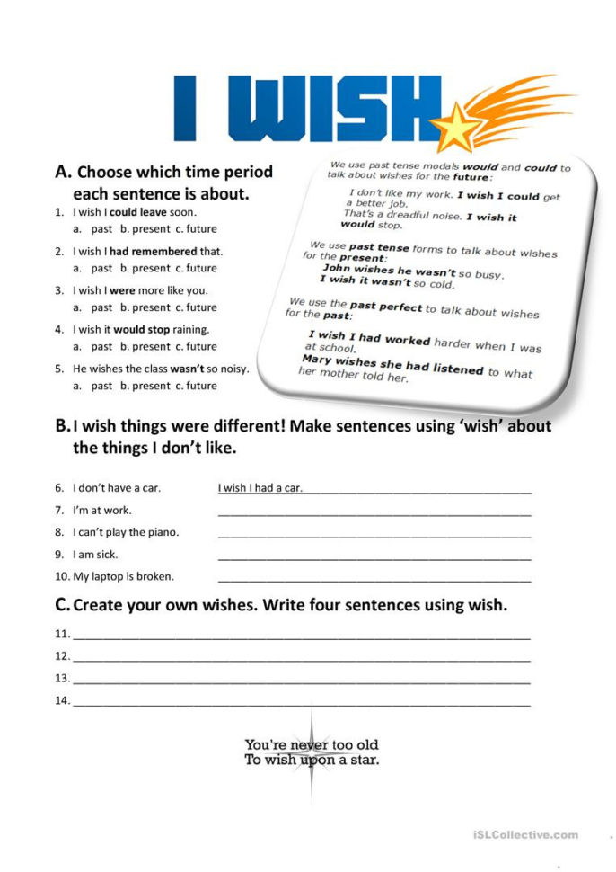 I Wish  English Esl Worksheets