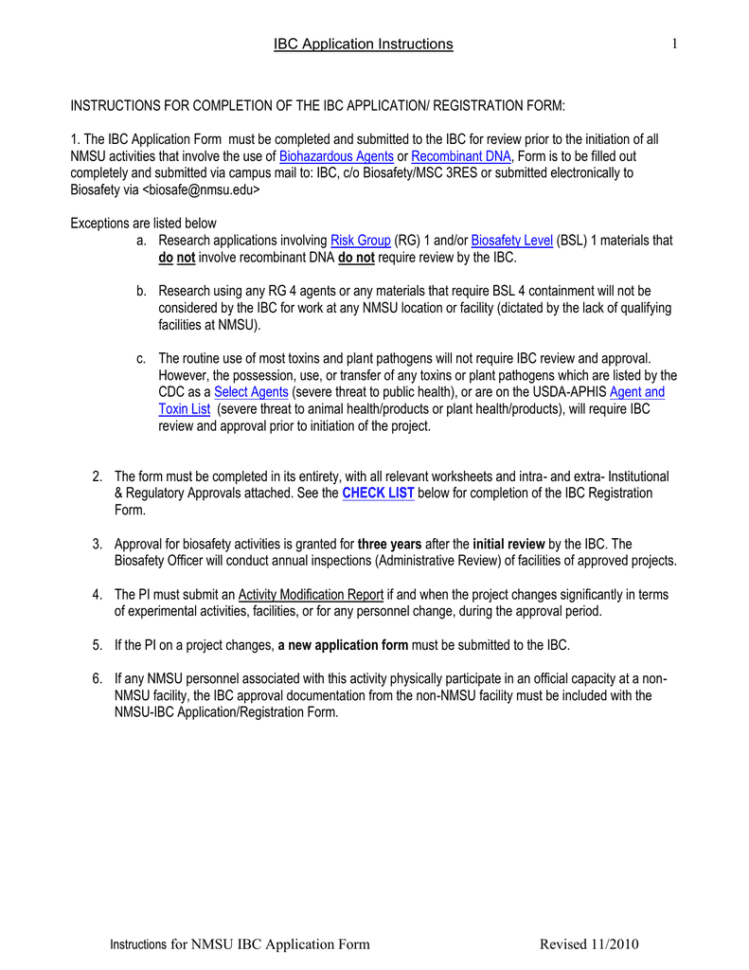 Ibc Application Instructions  Office Of Research Compliance