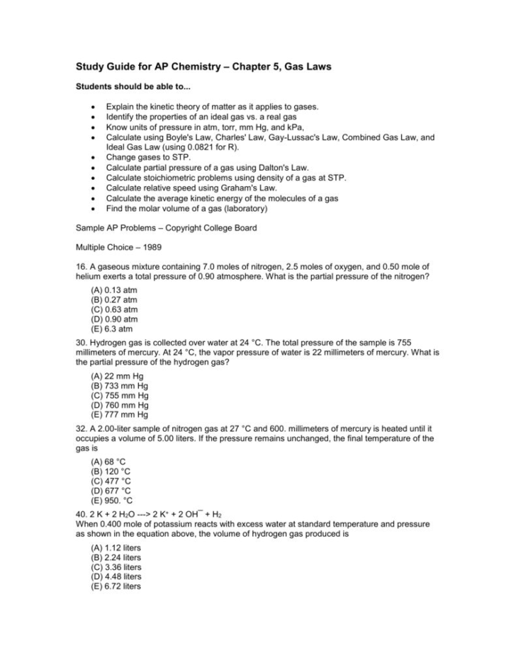 Ideal Gas Law Practice Worksheet